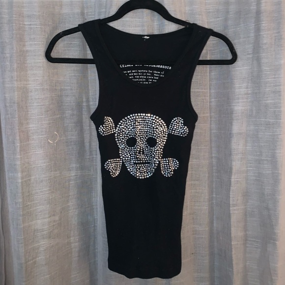 Crimes and Misdemeanors Tops - Crimes and Misdemeanors Rhinestone Skull Tank